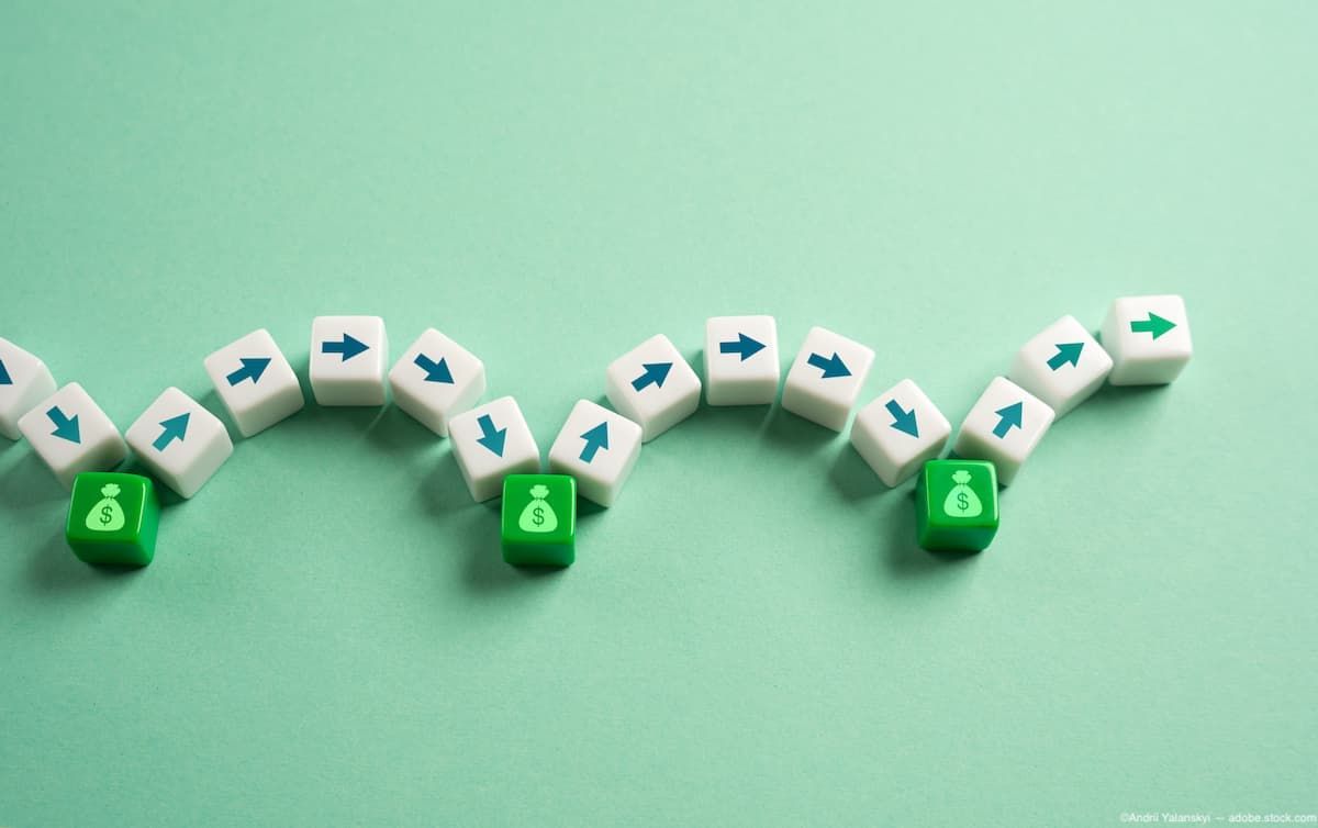 Graphic of arrows moving between money bags Image credit: AdobeStock/AndriiYalanskyi