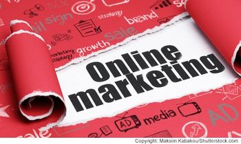 a paper displays the text "online marketing" outlined in red