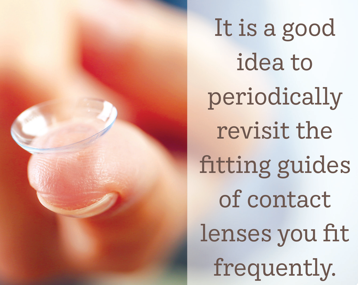It is a good idea to periodically revisit the fitting guides of contact lenses you fit frequently.