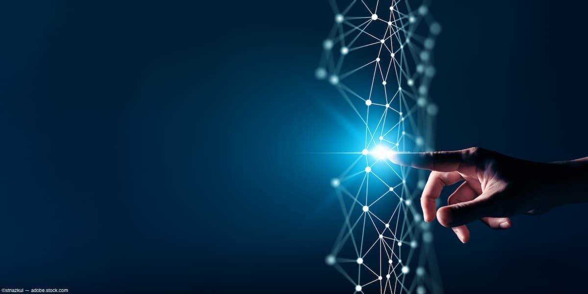 Finger touching graphic of data web Image credit: AdobeStock/stnazkul