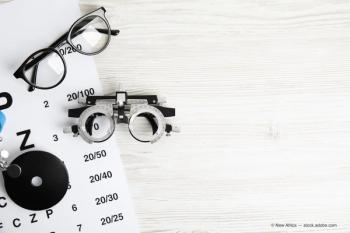 Different ophthalmologist tools on white wooden background, flat lay. Space for text Adobe Stock / New Africa