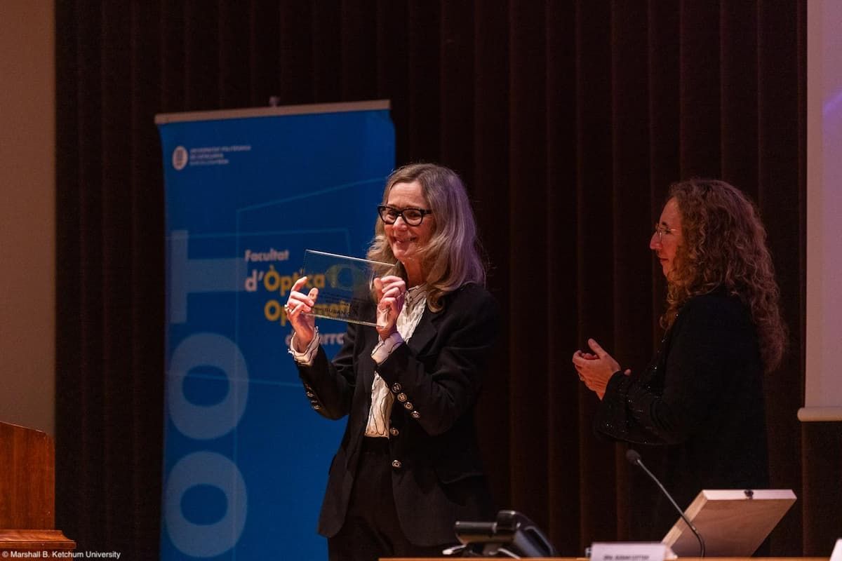 Susan Cotter, OD, MS, FAAO, receives Optometrist of the Year Award from the Universitat Politècnica de Catalunya Faculty of Optics and Optometry of Terrassa Image credit: Marshall B. Ketchum University