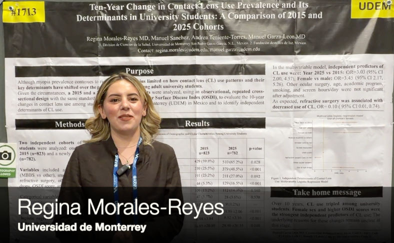 Regina Morales-Reyes details her poster presentation titled "Ten-Year Change in Contact Lens Use Prevalence and Its Determinants in University Students: A Comparison of 2015 and 2025 Cohorts."