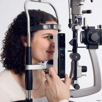 Woman getting IOP assessed by iCare's ST500 tonometer Image credit: iCare