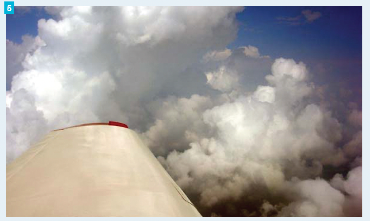 Figure 5. Sources of bright light and glare when flying include reflected light from clouds and the wing surface on a low-wing aircraft.