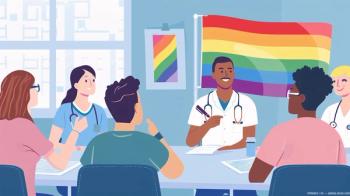 LGBT graphic of medical students at table Image credit: AdobeStock/Widerz/AI