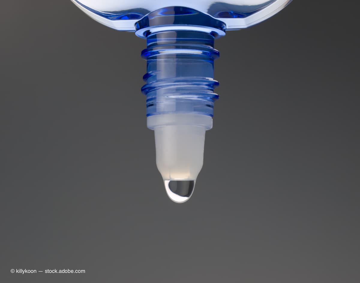 Eyedrop in blue transparent container. (Adobe Stock / killykoon)