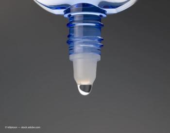 Eyedrop in blue transparent container. (Adobe Stock / killykoon)