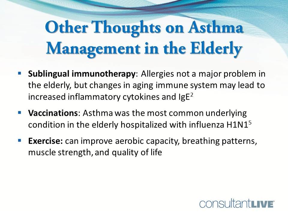 In elderly with asthma consider immunotherapy, flu vaccination, exercise 