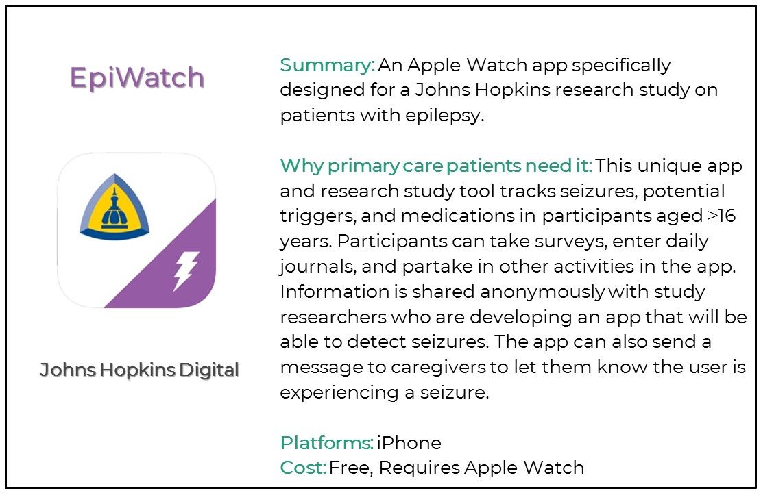 Top 5 Seizure and Epilepsy Apps for Primary Care, EpiWatch