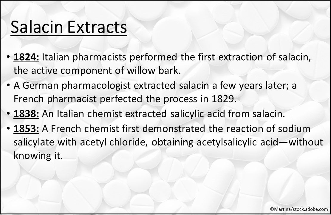 Salacin extracts, willow bark, aspirin, salicylic acid from salacin, aspirin use