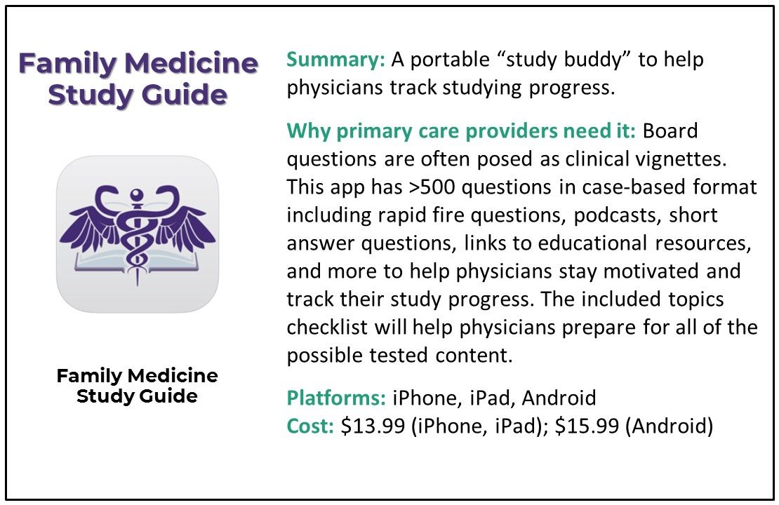 Family Medicine Study Guide app, top 5 board review apps for primary care
