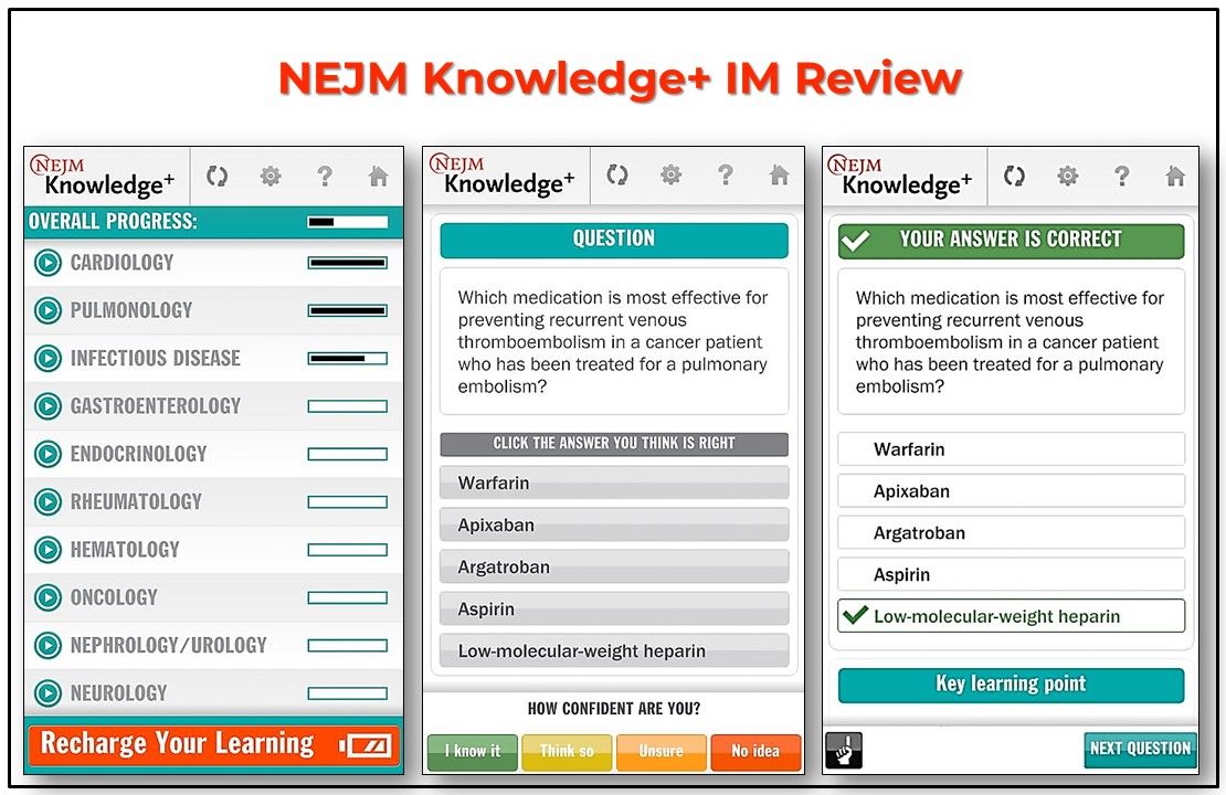 NEJM Knowledge+ Internal Medicine Review app, top 5 board review apps