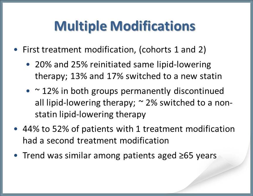 Many T2DM patients at high risk for CVD discontinue statin therapy. 