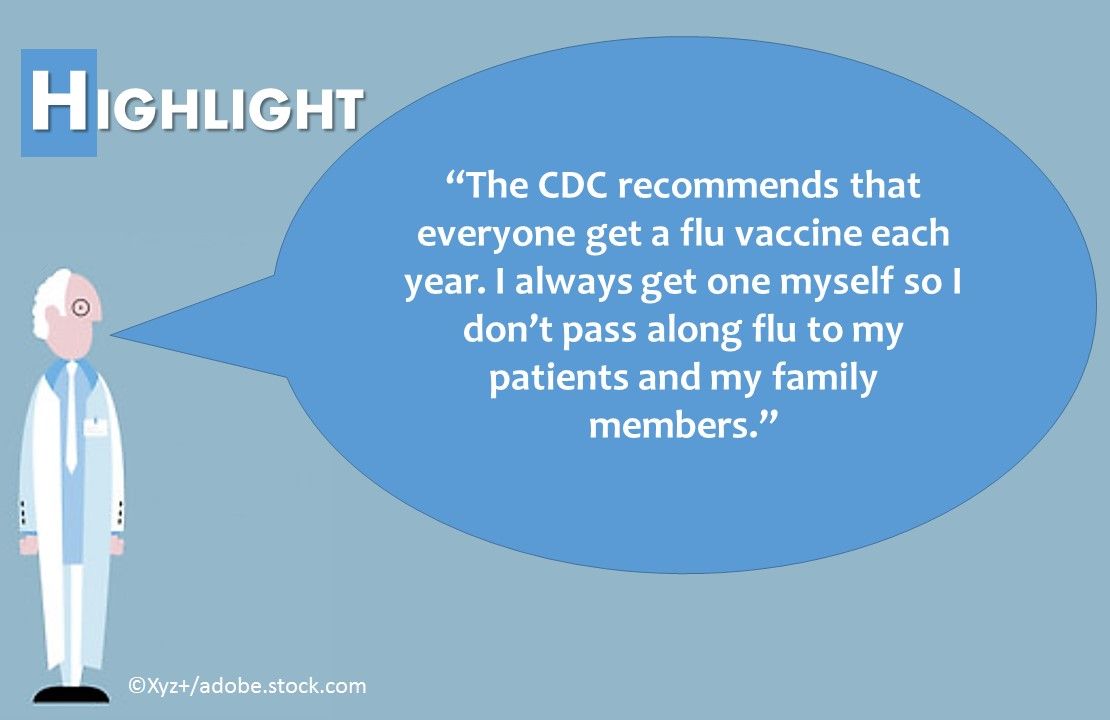 CDC recommends that doctor higlight positive experiences with flu vaccination 