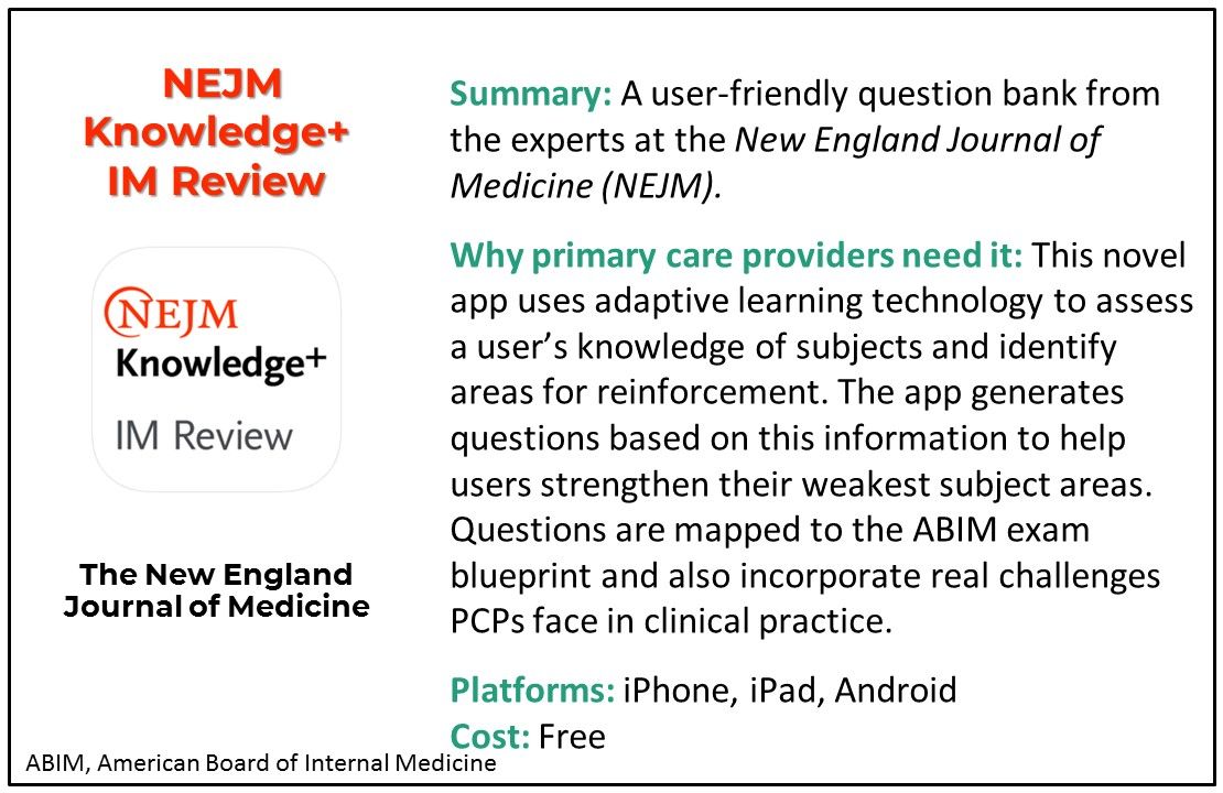 NEJM Knowledge+ Internal Medicine Review app, top 5 board review apps