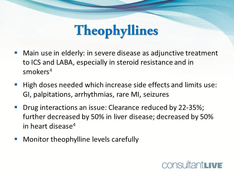 In elderly with asthma, theophylline is reserved for most severe illness 