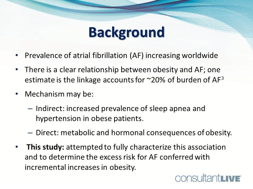 AF risk increases with obesity. 