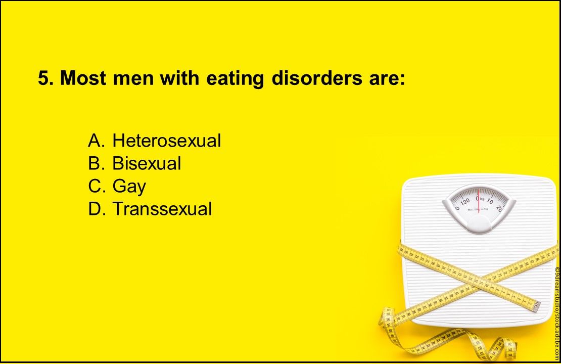 Most men with eating disorders identify with which sexual orientation? 