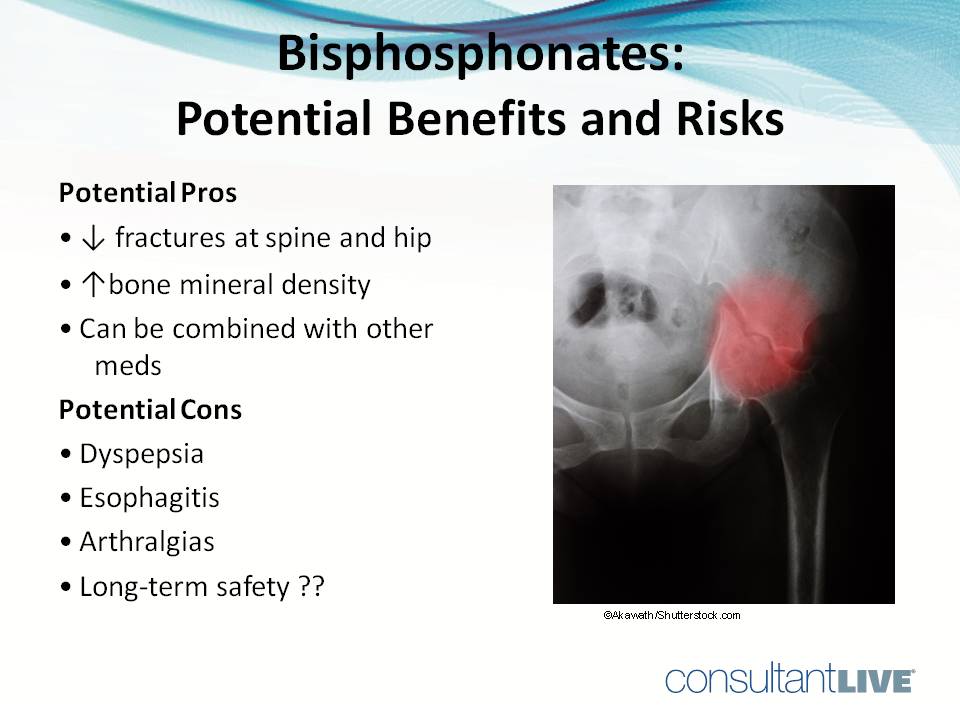 Bisphosphonates can reduce risk of spinal and hip fractures.