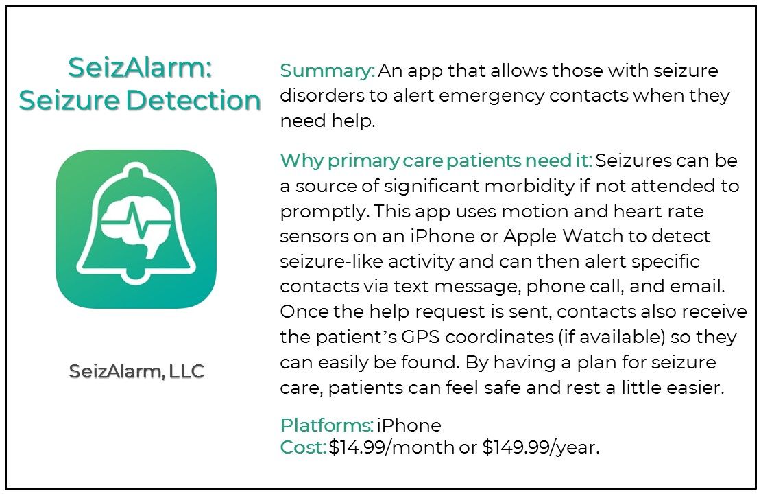Top 5 Seizure and Epilepsy Apps for Primary Care, SeizAlarm