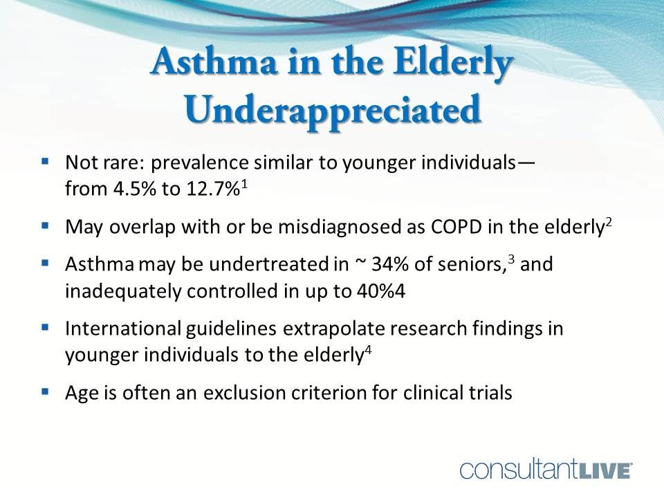 Asthma is not rare in the elderly; same prevalence as in younger individuals 