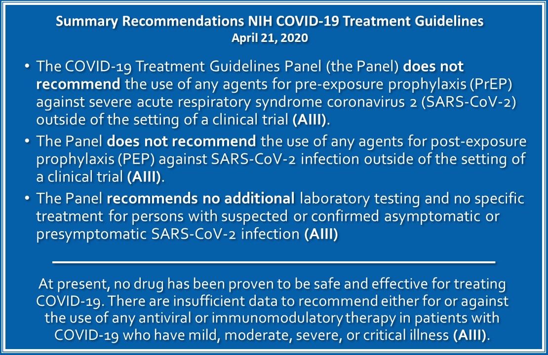 New NIH COVID-19 Treatment Guidelines, No Approved Drugs