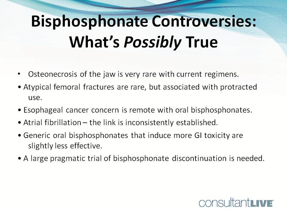 This slide lists statements that are possibly true about bisphosphonates.