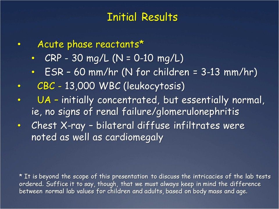 Test results for acute rheumatic fever.