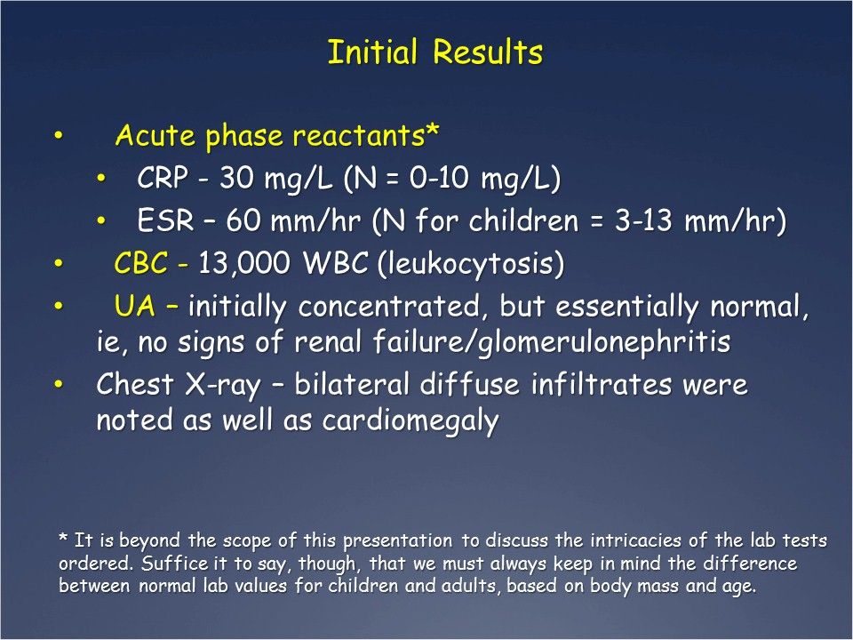Test results for acute rheumatic fever. 
