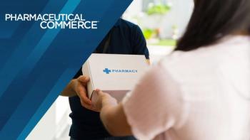 Closeup of a delivery man delivering medication in a white box with the word pharmacy on it to a woman. | © AntonioDiaz - stock.adobe.com