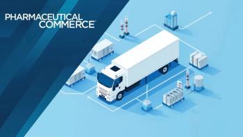 Modern pharmaceutical cold chain logistics illustration with truck and containers. | © Sergey - stock.adobe.com 2044837204