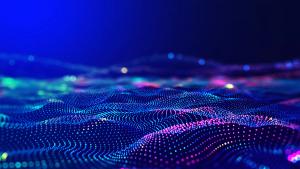 Cyber big data flow. Blockchain data fields. Network line connect stream. Concept of AI technology, digital communication, science research, 3D illustration music waves | Siarhei - stock.adobe.com 432173677