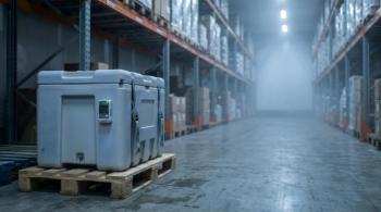 Pharmaceutical cold chain transport container of temperature controlled logistics inside industrial warehouse | © AlignedArt - stock.adobe.com