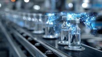 Global pharmaceutical supply chain concept, automated production line with data visualization overlay, high-tech factory | © rinrada - stock.adobe.com (2000172391)