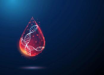 Abstract DNA molecule helix inside red blood drop