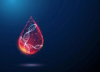 Abstract DNA molecule helix inside red blood drop