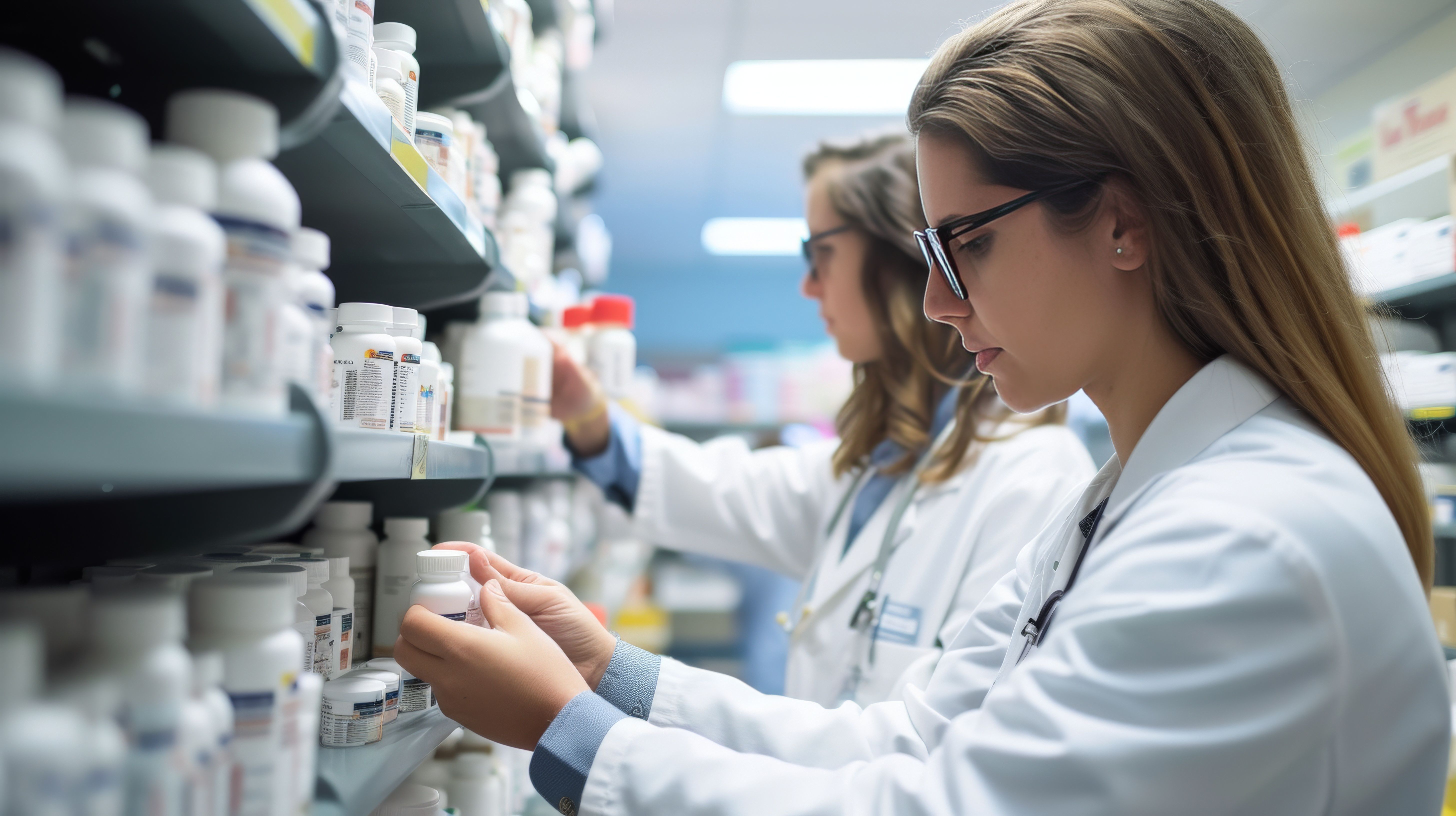 pharmacy technician team selecting medicine bottles | Image Credit: Barbara Taylor | stock.adobe.com 