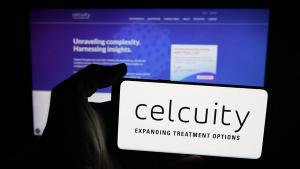 Stuttgart, Germany - 08-28-2025: Person holding mobile phone with logo of US biotechnology company Celcuity Inc. on screen in front of web page. Focus on phone display. | Image Credit: Timon | stock.adobe.com