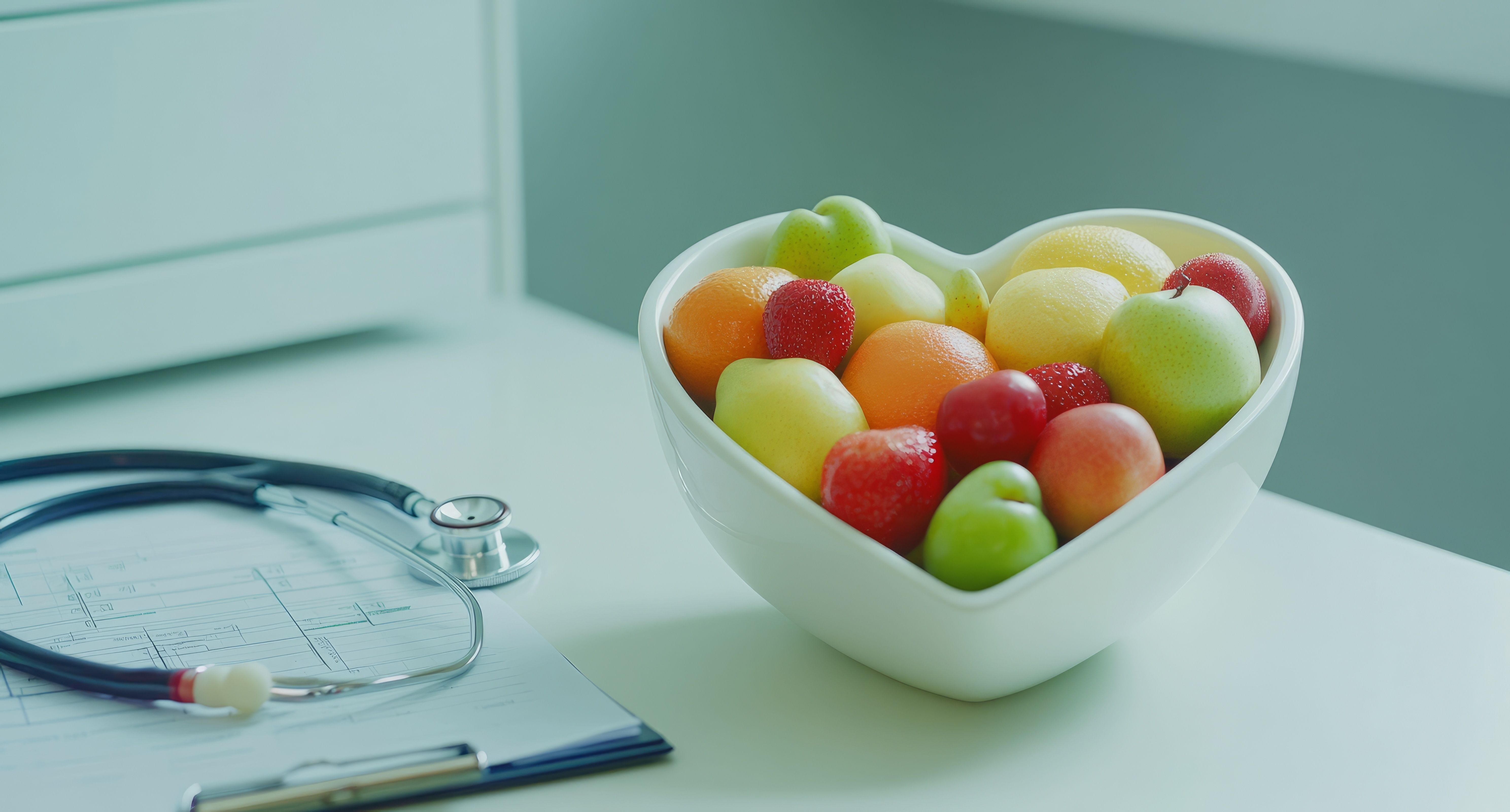 Nutritional food for heart health wellness by cholesterol diet and healthy nutrition eating with clean fruits and vegetables in heart dish by nutritionist. - Image credit: Pangestu | stock.adobe.com