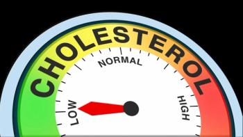 Cholesterol low level concept illustration with barometer or tachometer meter on black background. Ideal for health, nutrition, medical, and heart wellness educational visuals