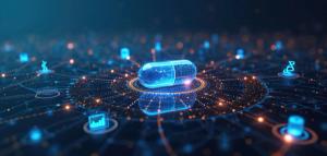 Abstract digital graphic shows glowing capsule on circuit board. Futuristic pharma tech concept with dna strands and data graphs. Innovation in medicine. | Image Credit: Pete | stock.adobe.com 