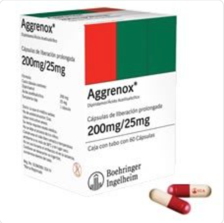 Aggrenox reduces the risk of stroke in patients who have had transient ischemia of the brain or completed ischemic stroke due to thrombosis.