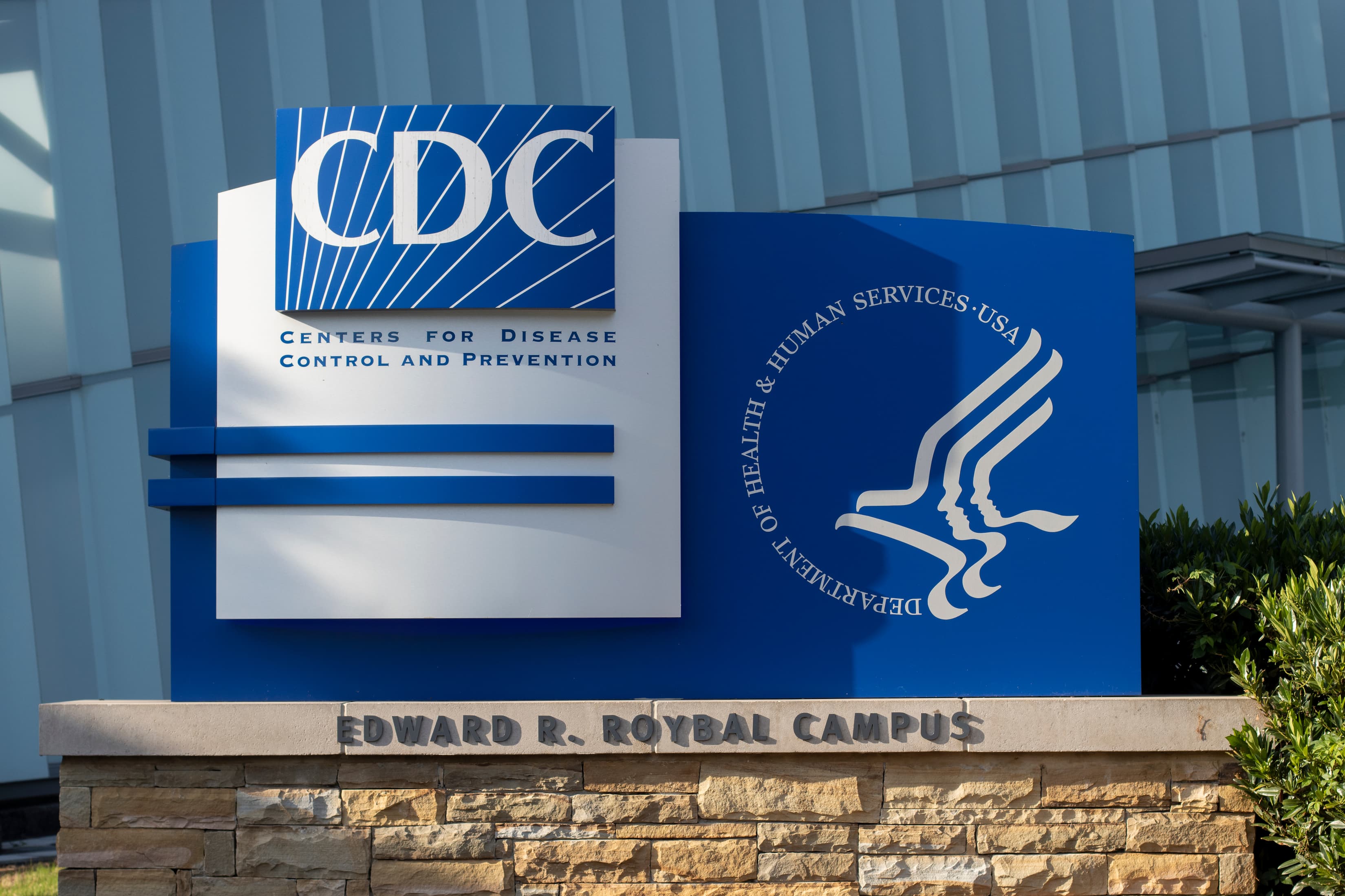 Atlanta, GA, USA - June 15, 2022: The Closeup of the CDC logo seen at the Edward R. Roybal campus, the headquarters of the Centers for Disease Control and Prevention (CDC) in Atlanta, Georgia