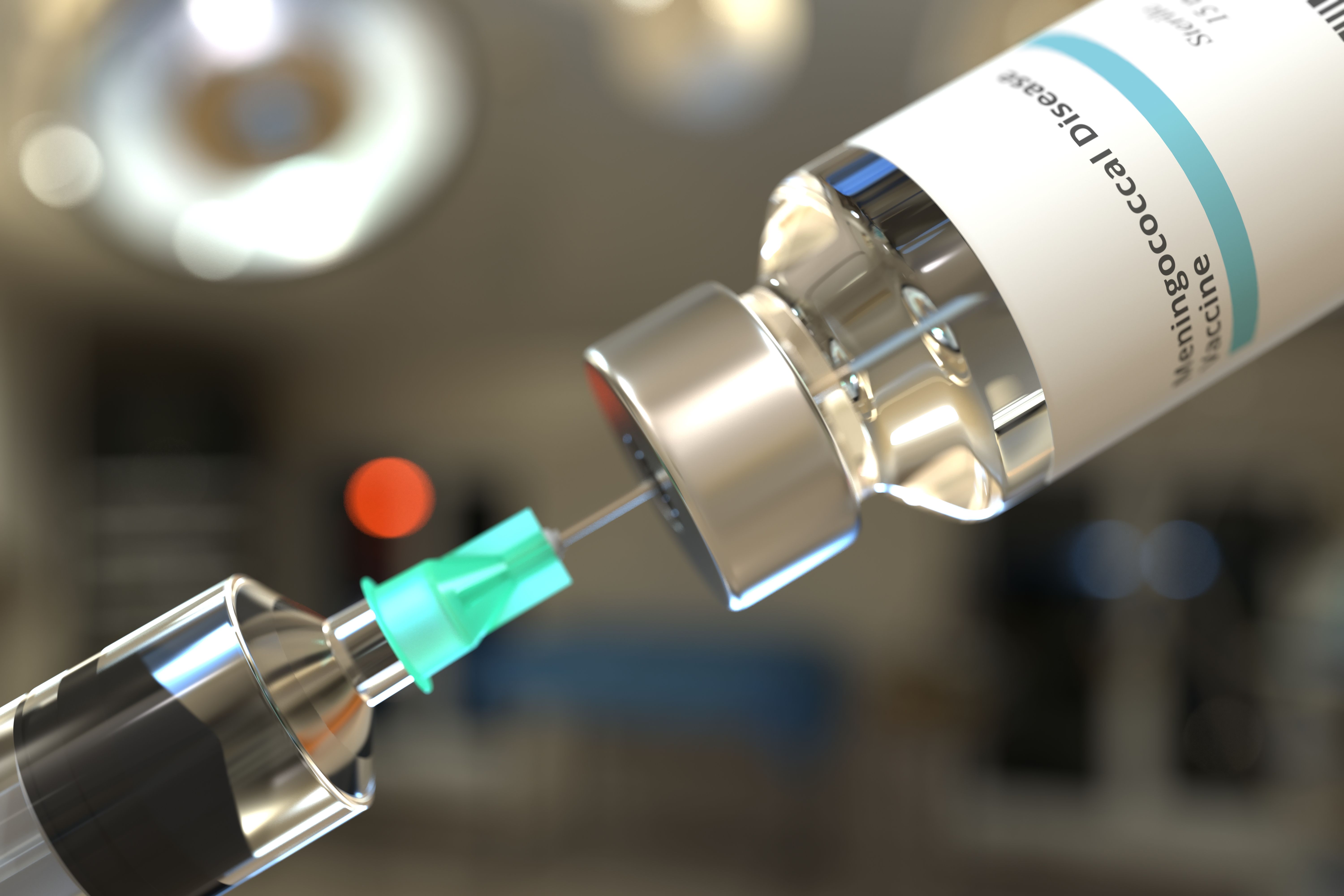 Medical bottle with meningococcal disease vaccine and syringe, 3D rendering - Image credit: Alexey Novikov | stock.adobe.com