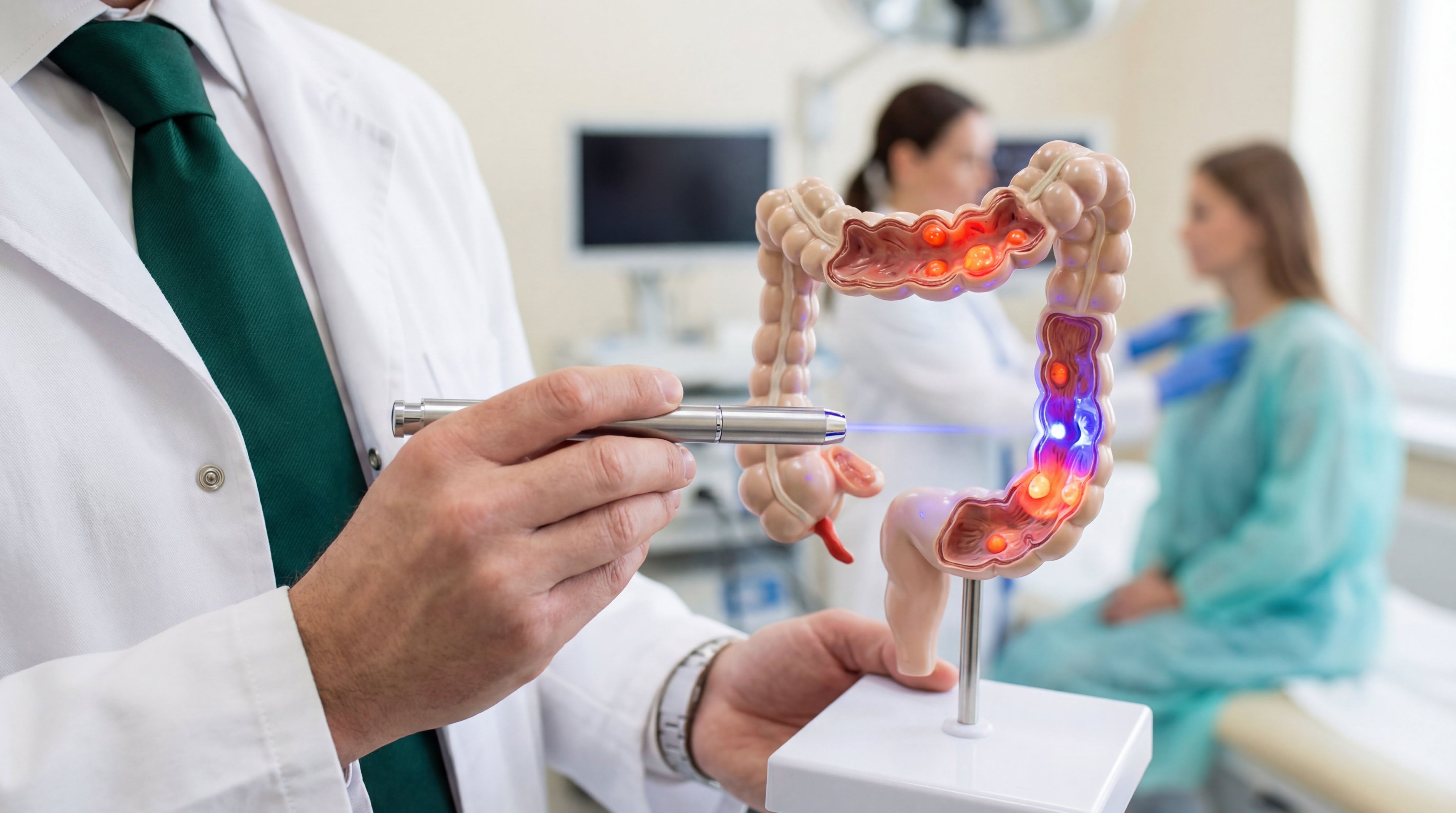 AI image of doctor explains an illuminated colon model to a patient | Image Credit: © DebbyMelindaYanti - stock.adobe.com