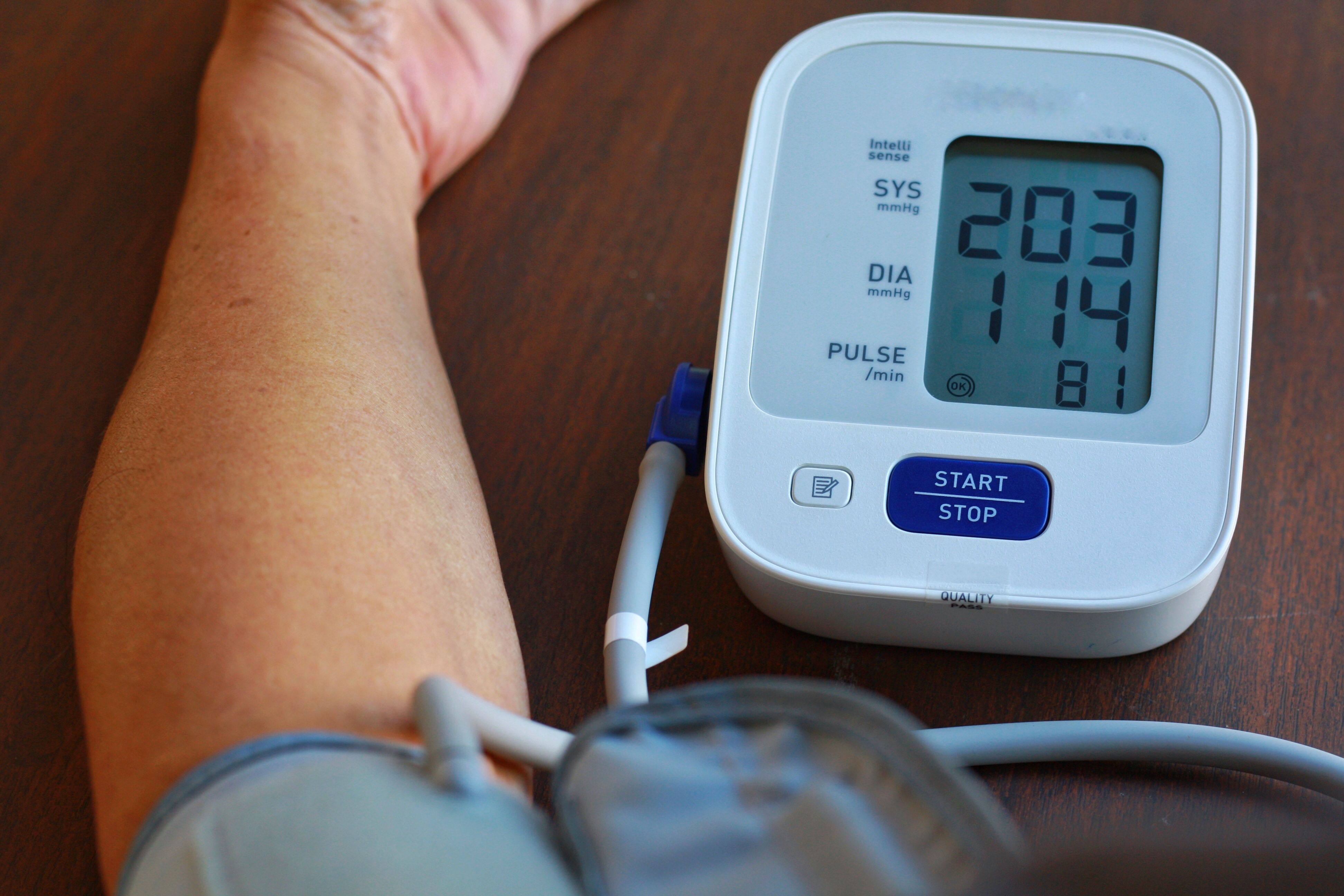 Health check blood pressure and heart rate at home with digital pressure found very high blood pressure test results.Hypertesive Urgency.Need some medicine.Health and Medical concept.