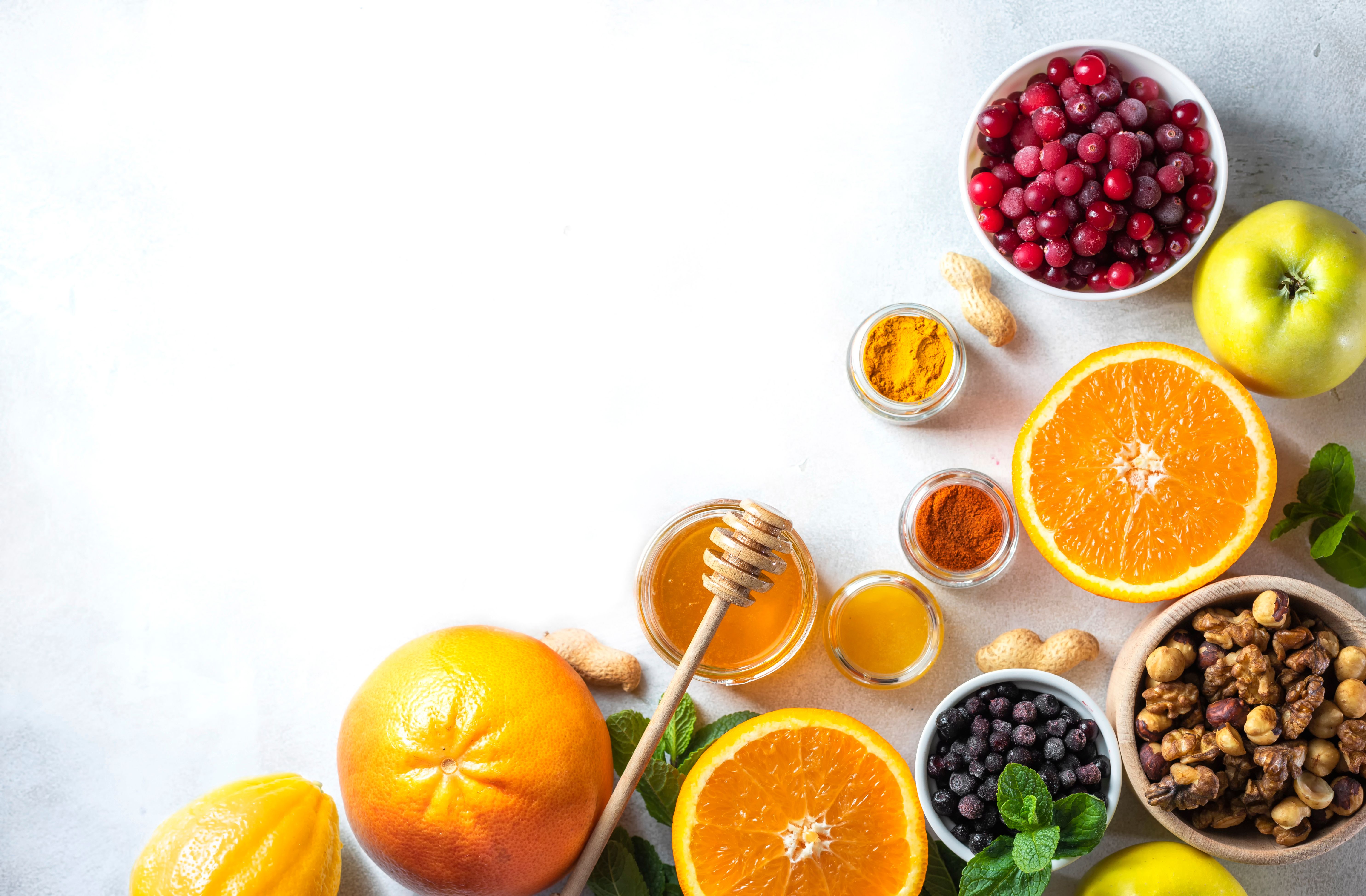 Healthy products for Immunity boosting. Revention and treatment of colds with vitamin C. Veggie or vegan food - Image credit: Gulsina | stock.adobe.com