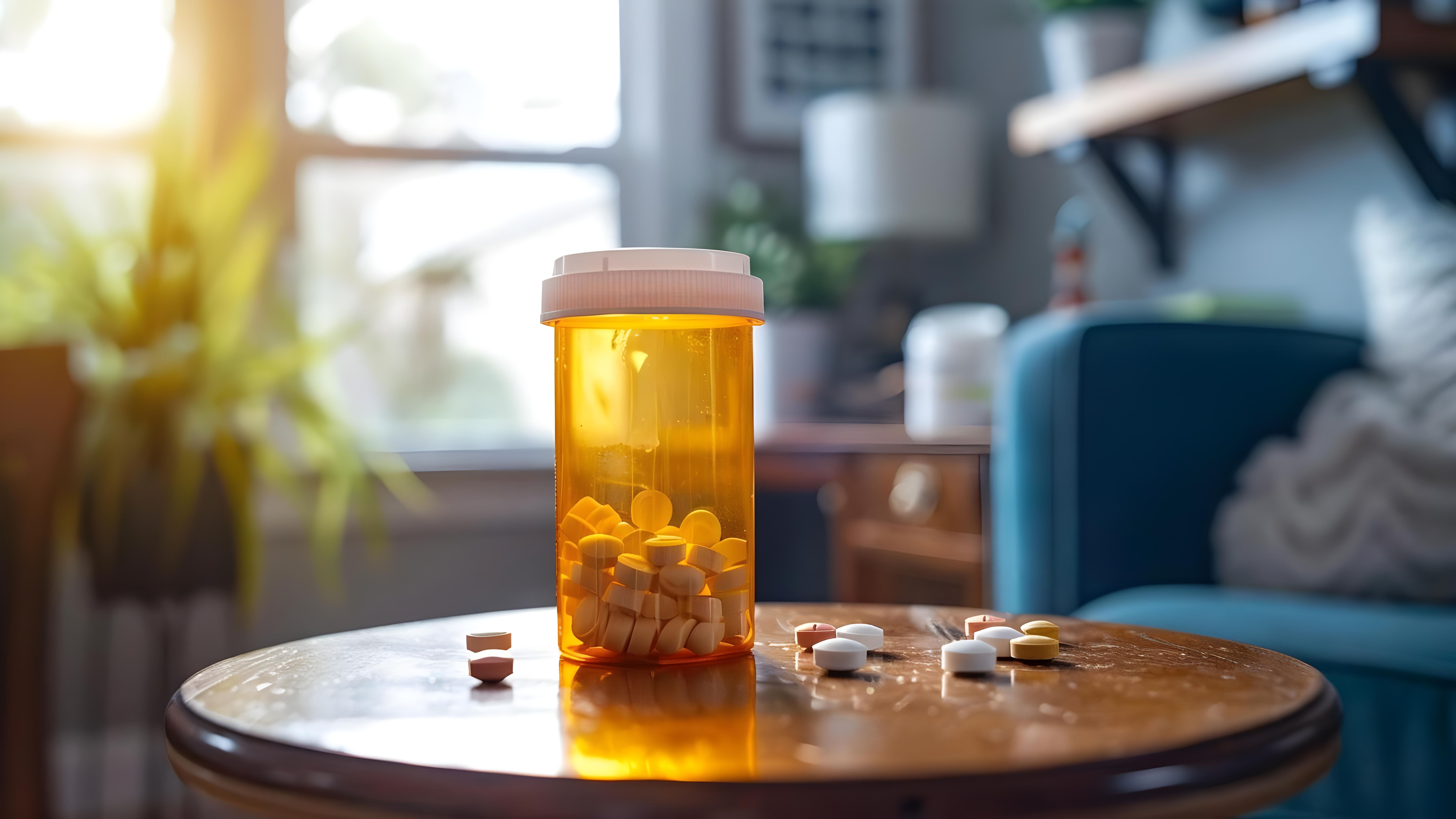 High-quality image of prescription opioids bottle on table symbolizing addiction crisis. Concept Addiction Crisis, Prescription Opioids, Substance Abuse, Drug Addiction Awareness - Image credit: Anastasiia | stock.adobe.com