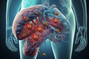 Human liver anatomy with hepatitis B virus.